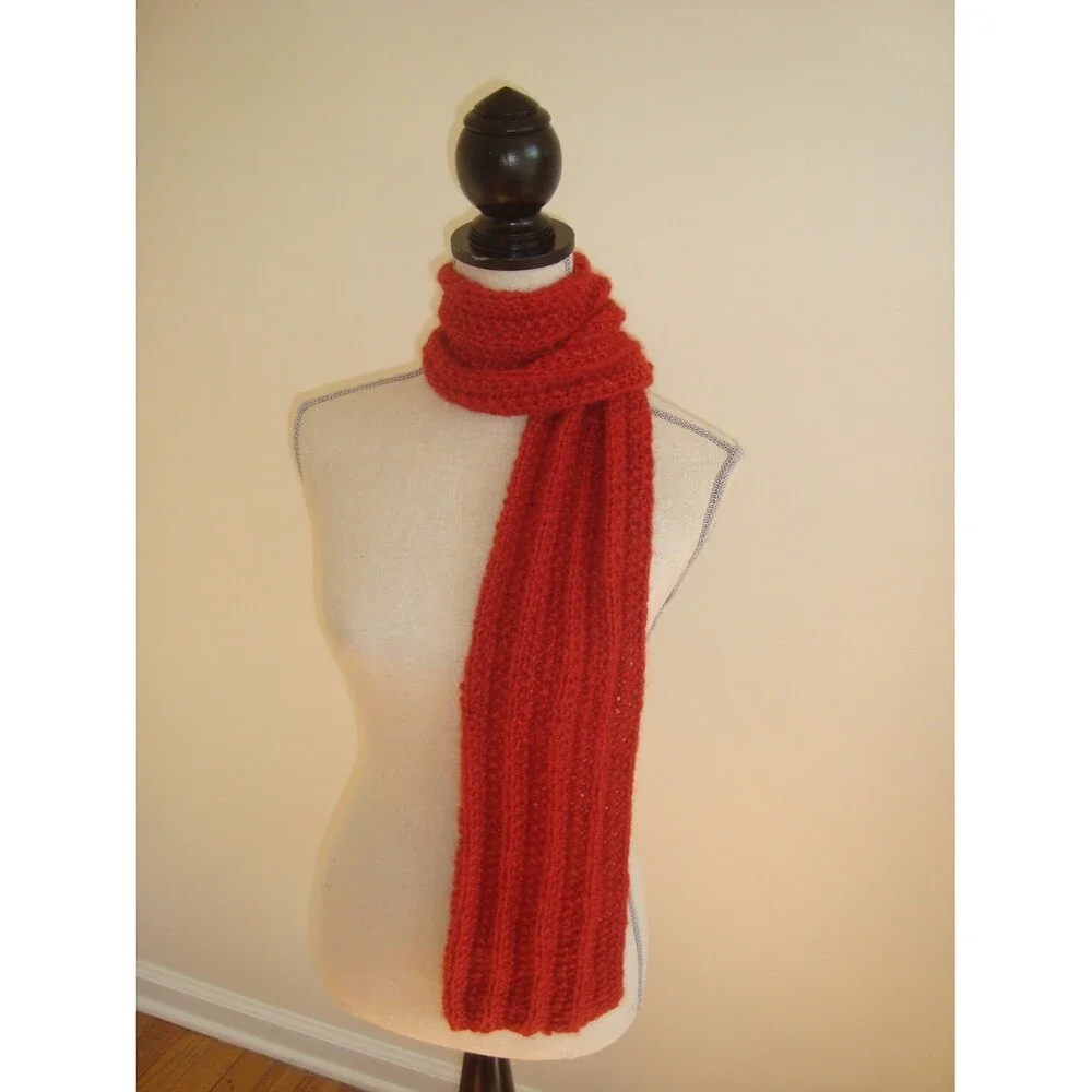 red baby alpaca scarf hand knit